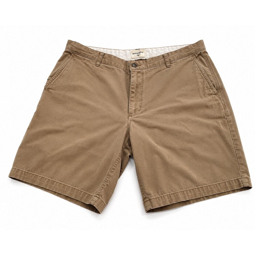 Dockers Men's Shorts 36 Khaki Tan Chino Flat Front 100% Cotton 9" Inseam